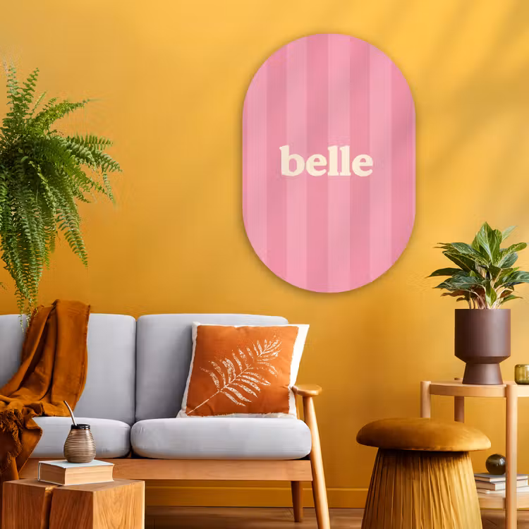 Roze - Gestreept - Belle Wandcirkel Ovaal Glas middel -sfeer4
