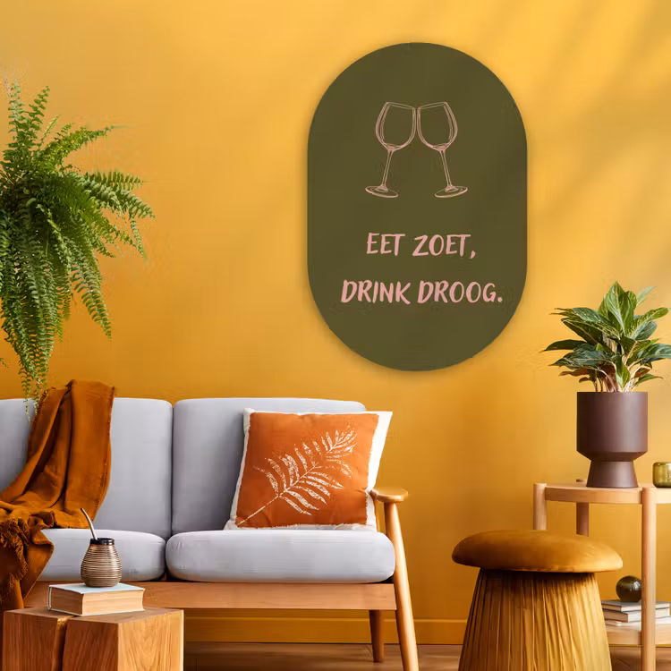 Roze - Groen - Wijn - Quote Wandcirkel Ovaal Glas middel -sfeer4