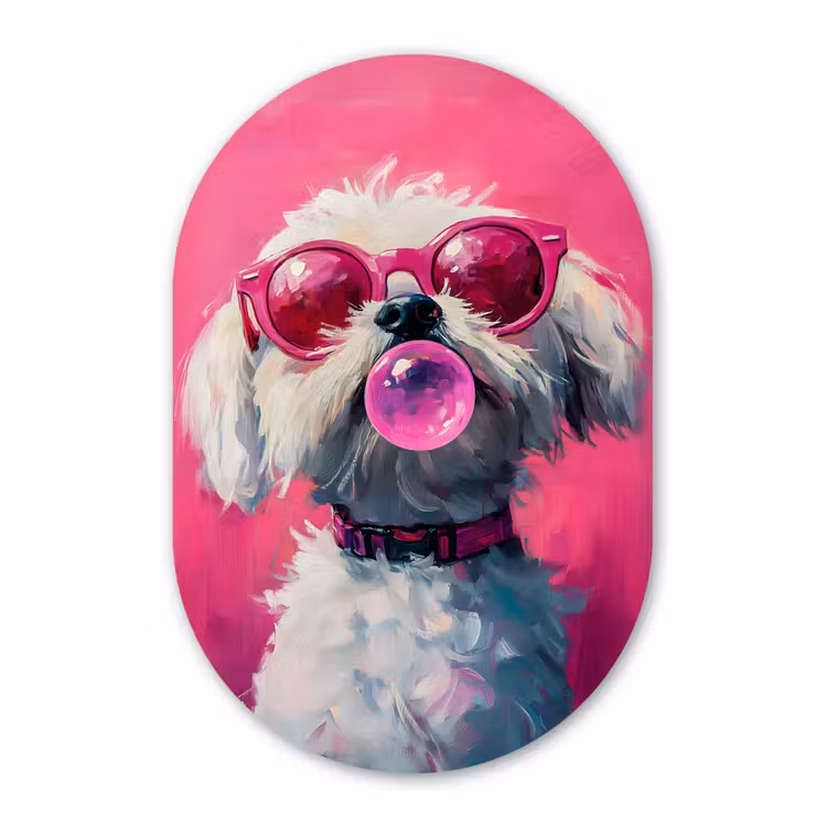 Pink - Hond - Bubbel Wandcirkel Ovaal Glas middel -3d