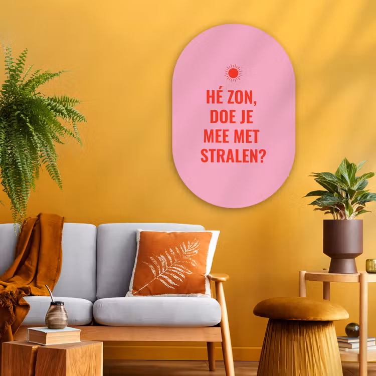 Roze - Zon - Quote Wandcirkel Ovaal Glas middel -sfeer4