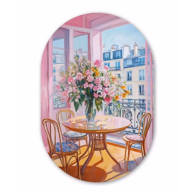 Pink - City - Bloemen Wandcirkel Ovaal Glas middel -3d