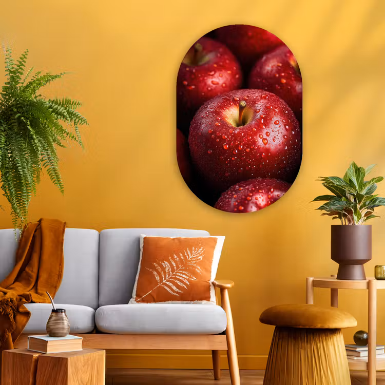 Rood - Appels - Fruit Wandcirkel Ovaal Glas middel -sfeer4
