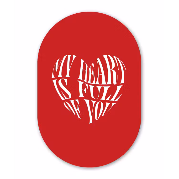 Rood - Hart- Tekst - Valentijn Wandcirkel Ovaal Glas middel -3d