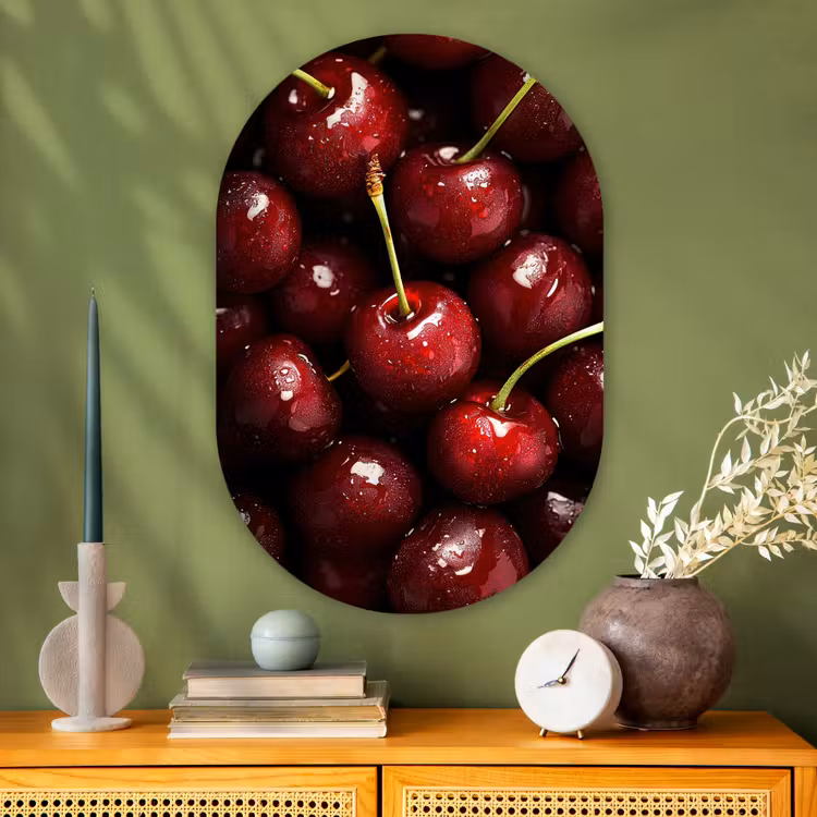 Rood - Fruit - Kersen Wandcirkel Ovaal Glas middel -sfeer2