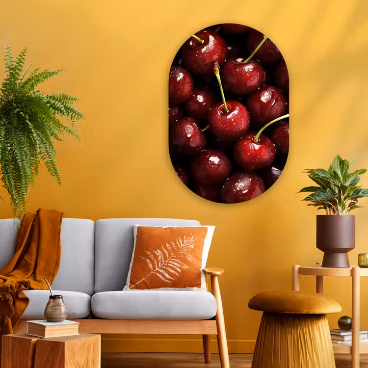 Rood - Fruit - Kersen Wandcirkel Ovaal Glas middel -sfeer4