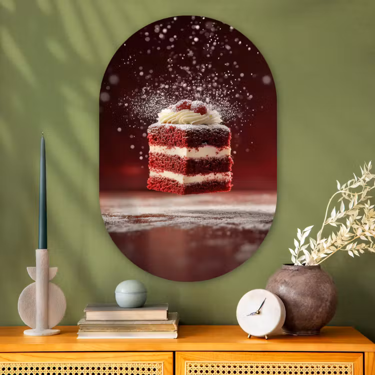 Rode - Velvet - Taart - Eten Wandcirkel Ovaal Glas middel -sfeer2