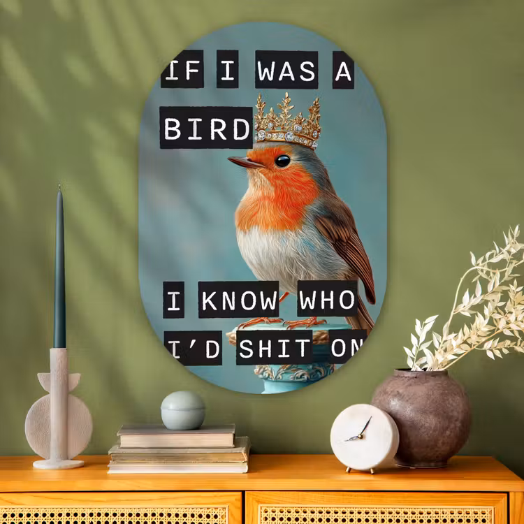 Roodborstje - Vogel - Blauw - Decoratie Wandcirkel Ovaal Glas middel -sfeer2