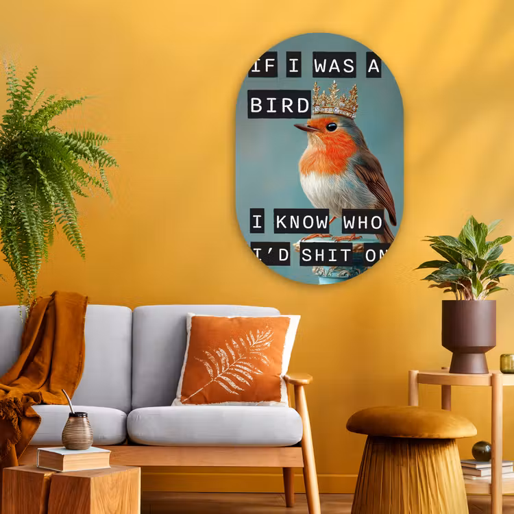 Roodborstje - Vogel - Blauw - Decoratie Wandcirkel Ovaal Glas middel -sfeer4