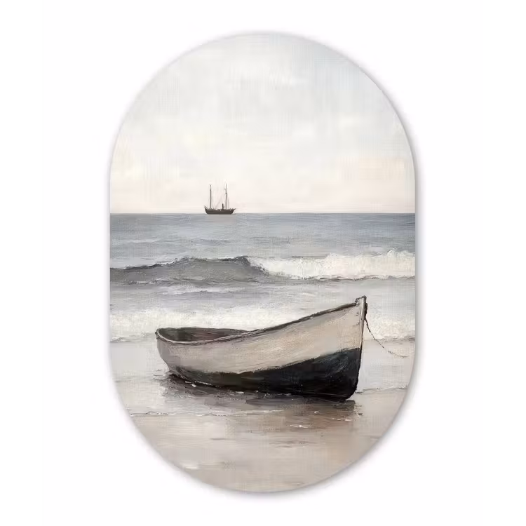 Roeiboot - Zee - Horizon Wandcirkel Ovaal Glas middel -3d