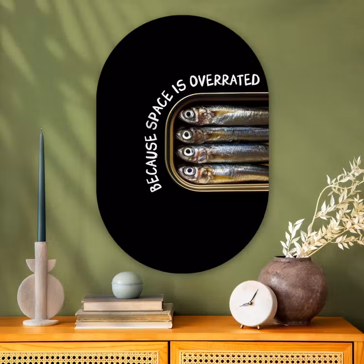 Sardines - Tekst - Vis - Blik Wandcirkel Ovaal Glas middel -sfeer2