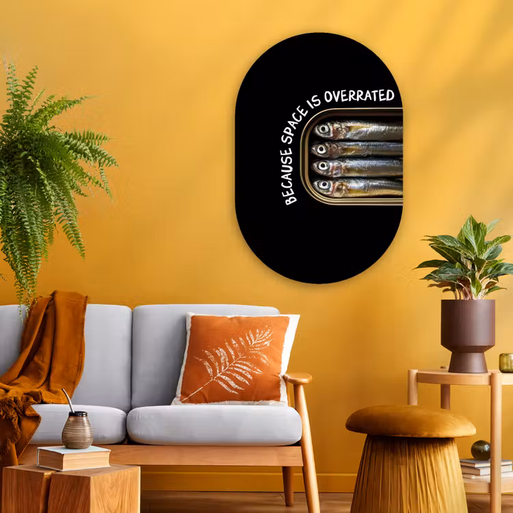 Sardines - Tekst - Vis - Blik Wandcirkel Ovaal Glas middel -sfeer4