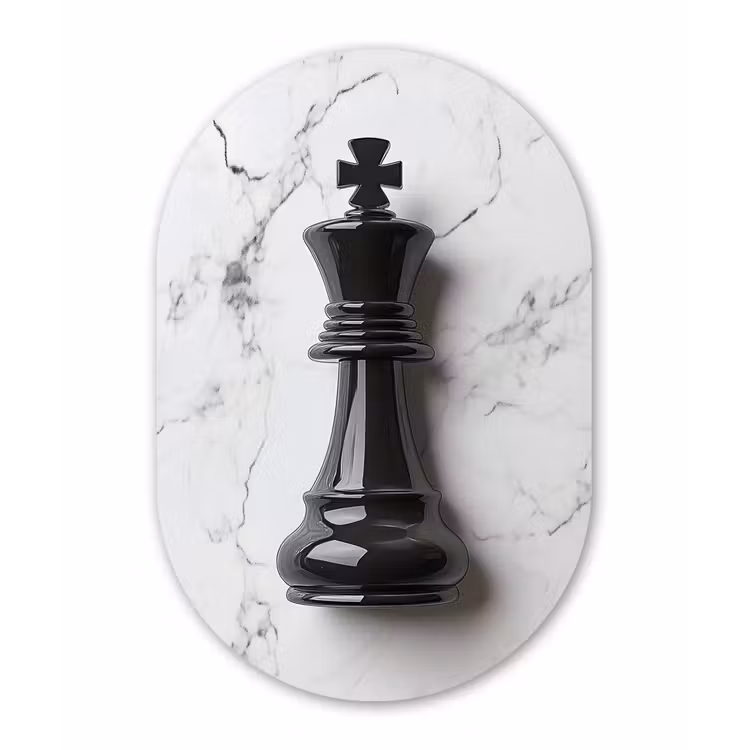 Schaakstuk - Koning - Zwart - Marmer Wandcirkel Ovaal Glas middel -3d