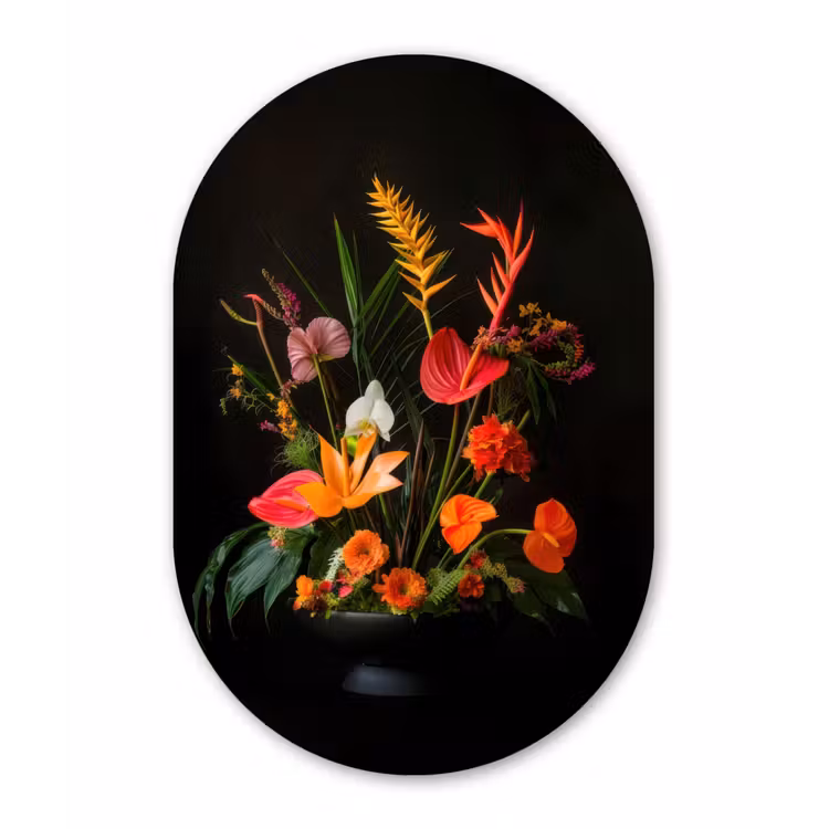 Schaal - Boeket - Bloemen Wandcirkel Ovaal Glas middel -3d