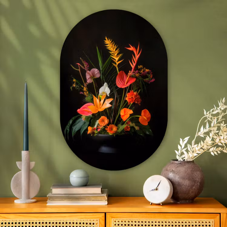 Schaal - Boeket - Bloemen Wandcirkel Ovaal Glas middel -sfeer2