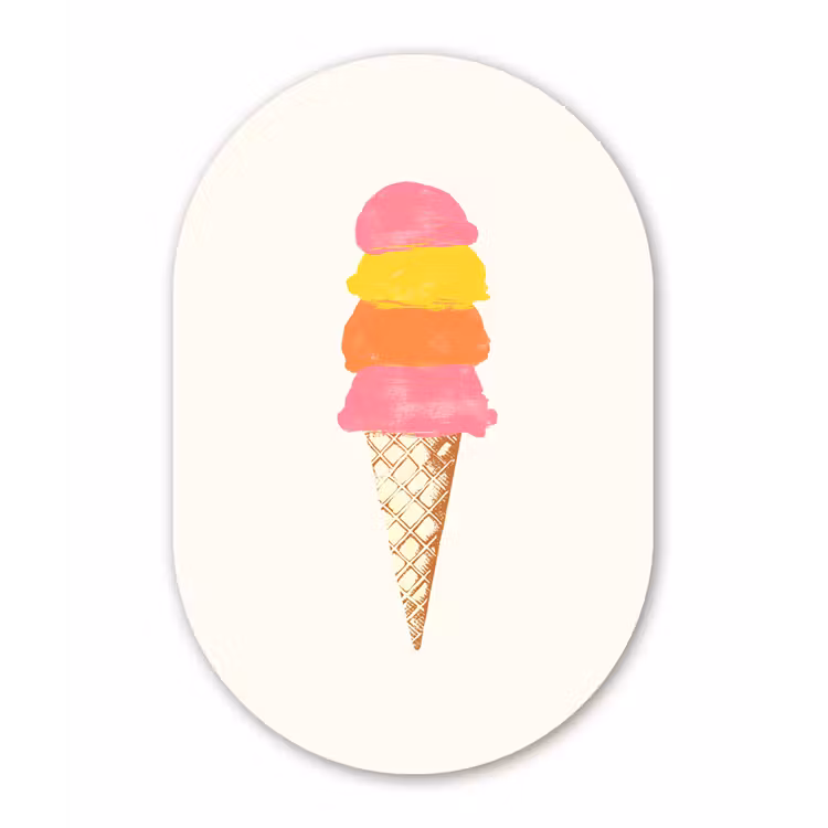 Schepijs - Hoorntje - Illustratie - Minimalistisch Wandcirkel Ovaal Glas middel -3d