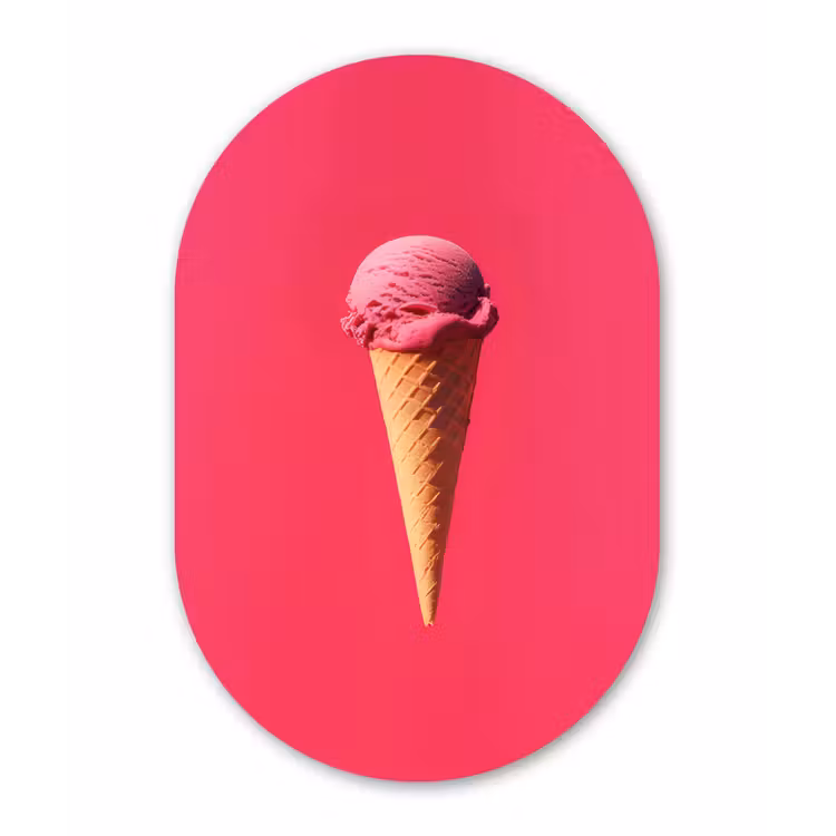 Schepijs - Roze - Hoorntje Wandcirkel Ovaal Glas middel -3d