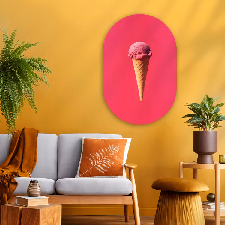 Schepijs - Roze - Hoorntje Wandcirkel Ovaal Glas middel -sfeer4
