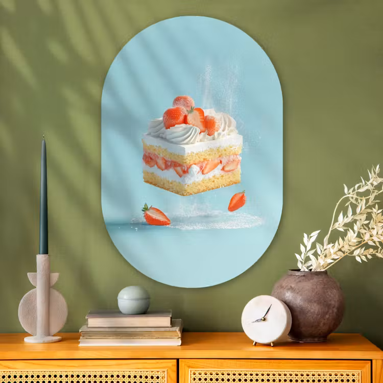 Slagroom - Taart - Blauw - Eten Wandcirkel Ovaal Glas middel -sfeer2