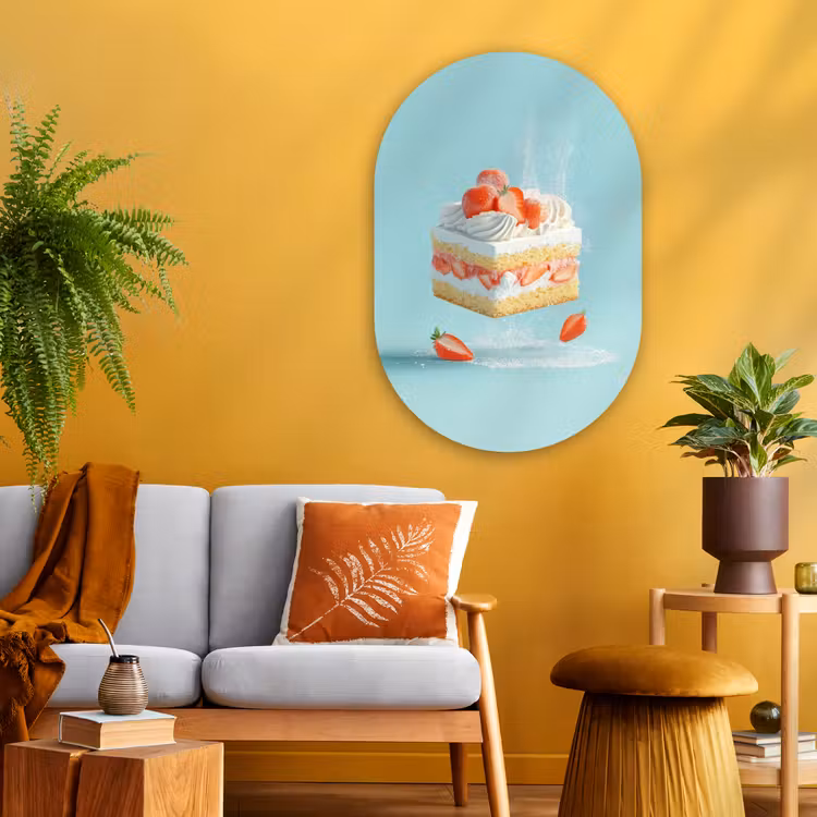Slagroom - Taart - Blauw - Eten Wandcirkel Ovaal Glas middel -sfeer4