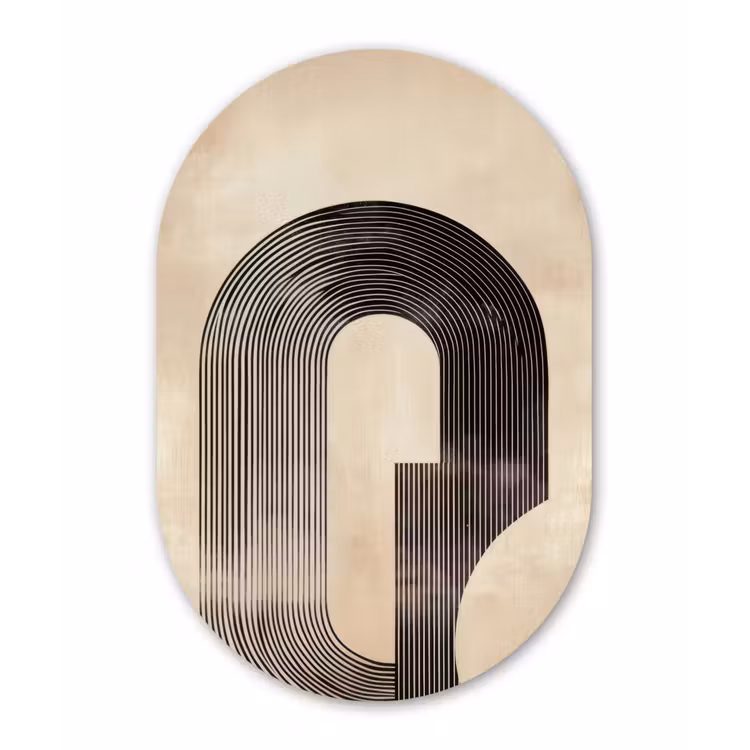 Boog - Strepen - Minimalistisch - Zwart Wandcirkel Ovaal Glas middel -3d