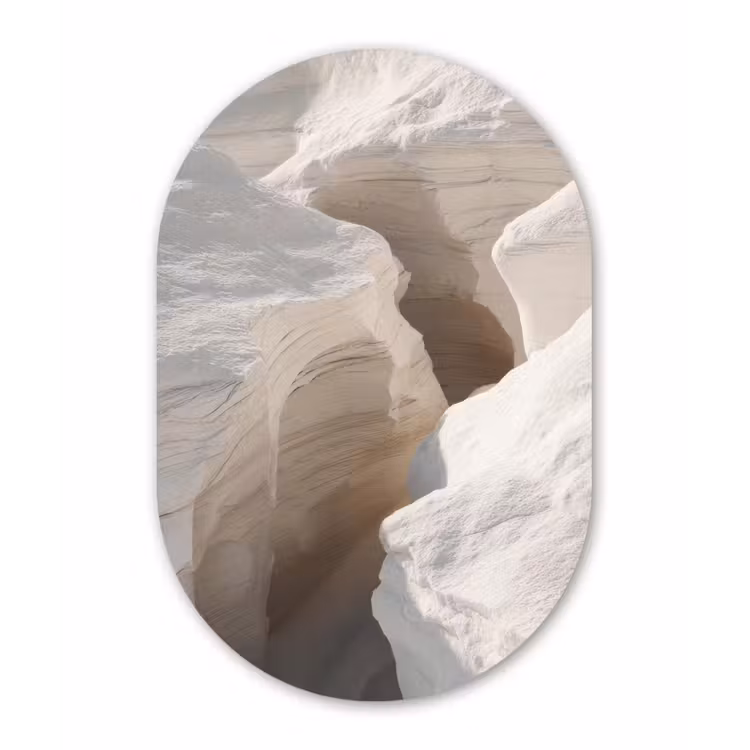 Kloof - Wit - Sneeuw Wandcirkel Ovaal Glas middel -3d