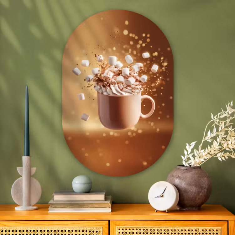 Chocomelk - Drinken - Warm - Bruin Wandcirkel Ovaal Glas middel -sfeer2