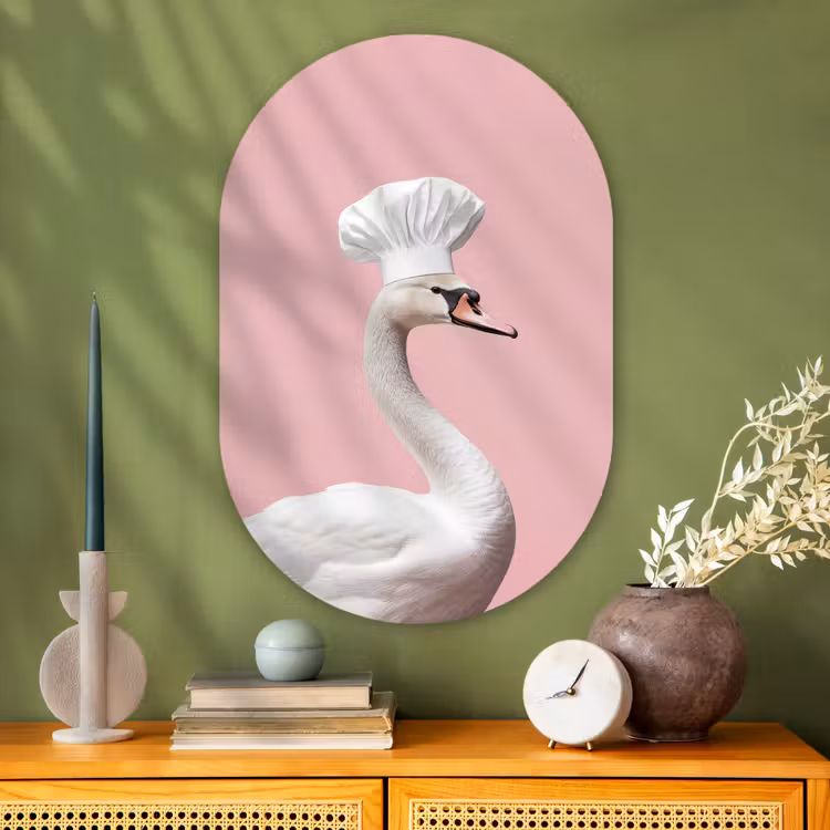 Zwaan - Koksmuts - Mooi - Klassiek Wandcirkel Ovaal Glas middel -sfeer2