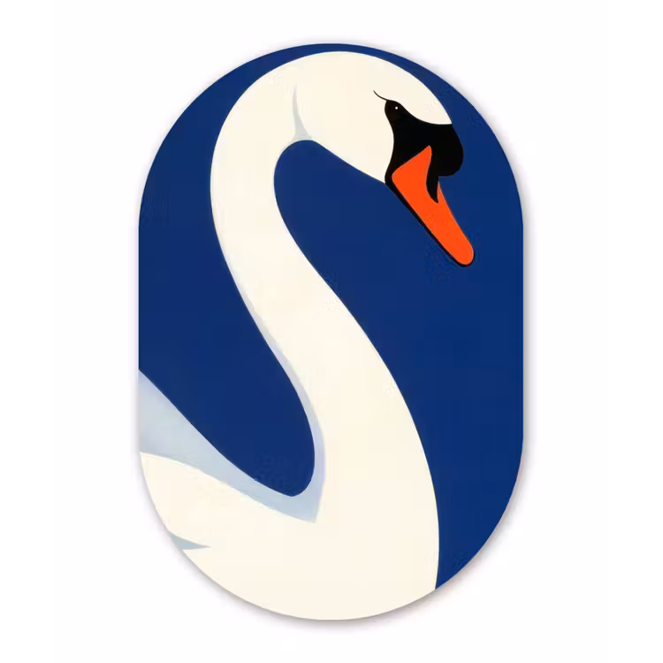 Zwaan - Wit - Snavel - Illustratie Wandcirkel Ovaal Glas middel -3d