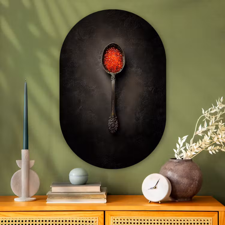 Zwart - Lepel - Caviar Wandcirkel Ovaal Glas middel -sfeer2