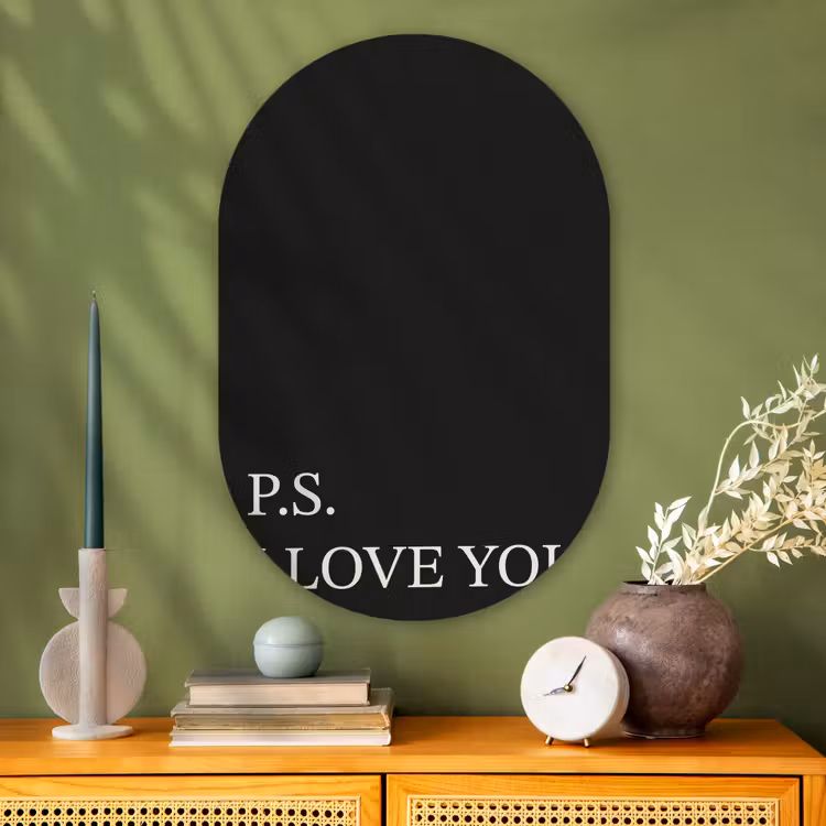 Zwart - Minimalistisch - Valentijn Wandcirkel Ovaal Glas middel -sfeer2