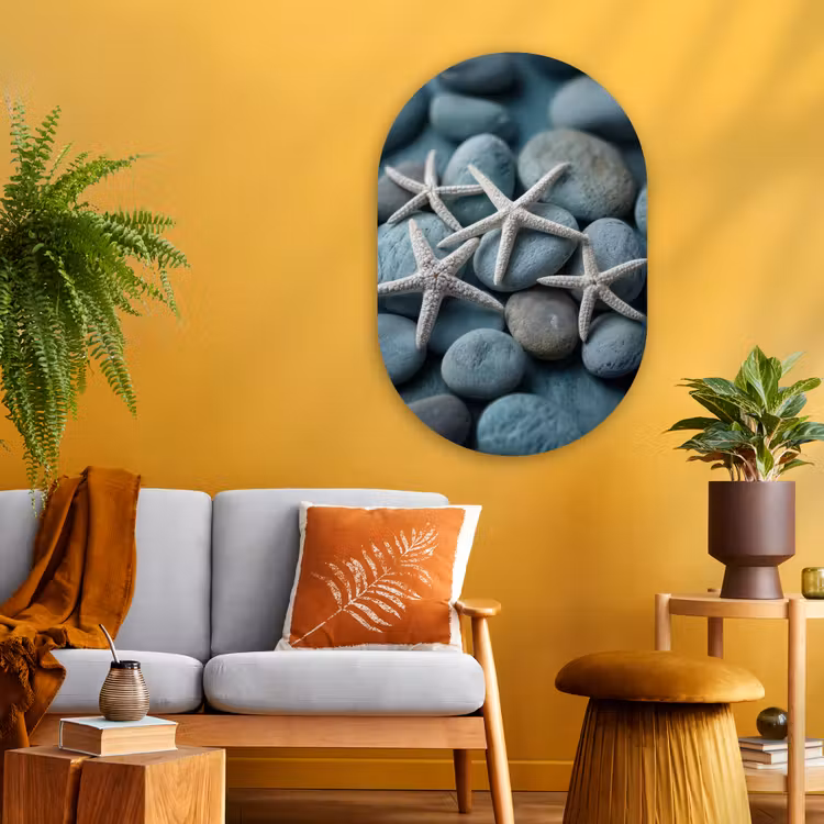 Zeesterren - Stenen - Wit Wandcirkel Ovaal Glas middel -sfeer4