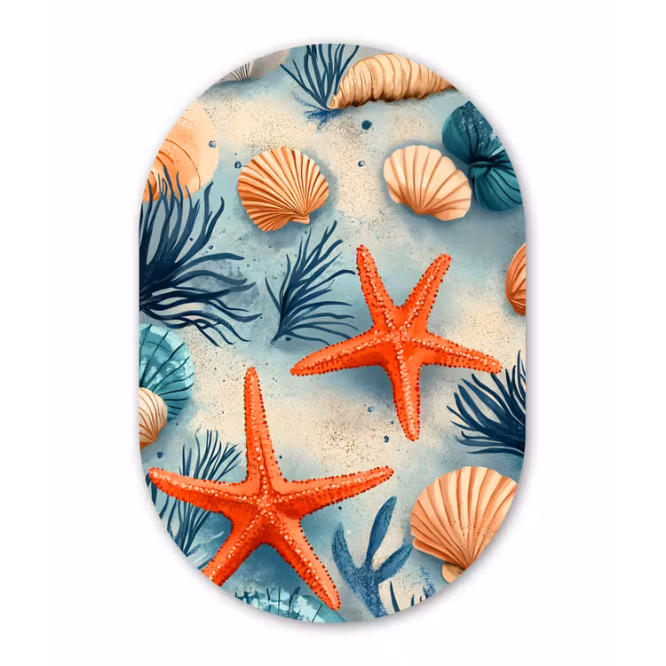 Zeesterren - Schelpen - Illustratie - Zand Wandcirkel Ovaal Glas middel -3d