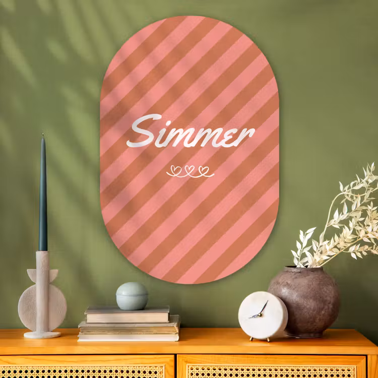 Simmer - Hartjes - Strepen - Roze Wandcirkel Ovaal Glas middel -sfeer2