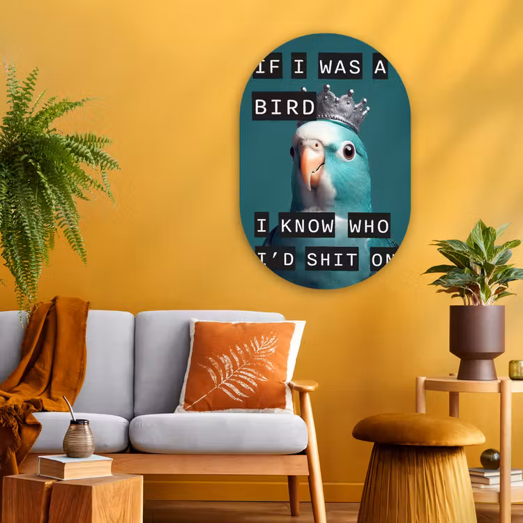 Parkiet - Turquoise - Quotes - Decoratie Wandcirkel Ovaal Glas middel -sfeer4