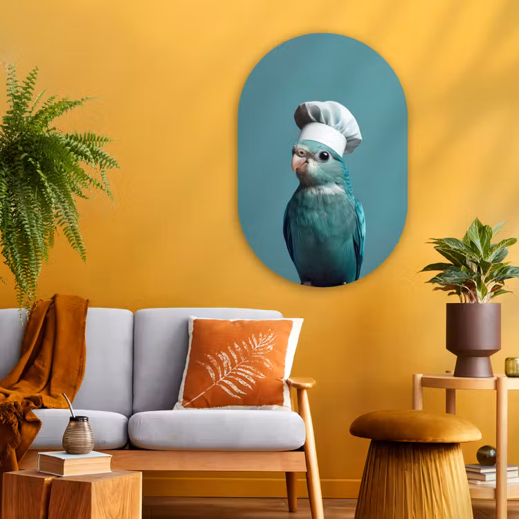 Parkiet - Vogel - Koksmuts - Cute Wandcirkel Ovaal Glas middel -sfeer4