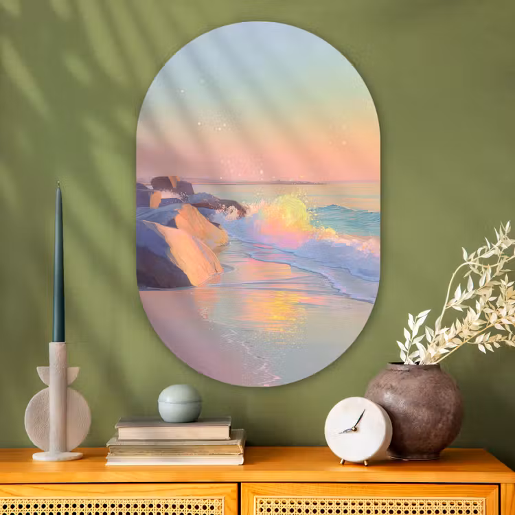 Zomerlicht - Strand - Fonkelende accenten Wandcirkel Ovaal Glas middel -sfeer2