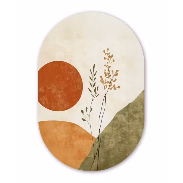 Zon - Abstract - Takken - Oranje Wandcirkel Ovaal Glas middel -3d