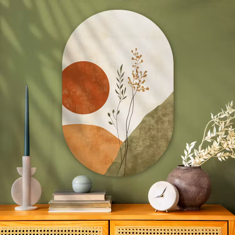 Zon - Abstract - Takken - Oranje Wandcirkel Ovaal Glas middel -sfeer2