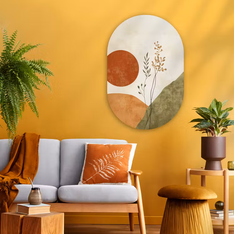 Zon - Abstract - Takken - Oranje Wandcirkel Ovaal Glas middel -sfeer4