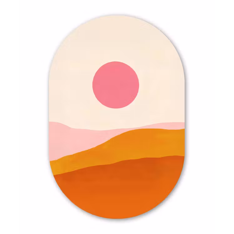 Zon - Heuvels - Abstract - Roze Wandcirkel Ovaal Glas middel -3d
