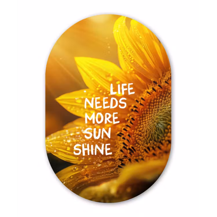 Zonnebloem - Close up - Geel - Quote Wandcirkel Ovaal Glas middel -3d