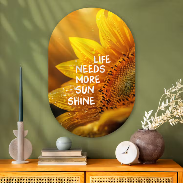 Zonnebloem - Close up - Geel - Quote Wandcirkel Ovaal Glas middel -sfeer2