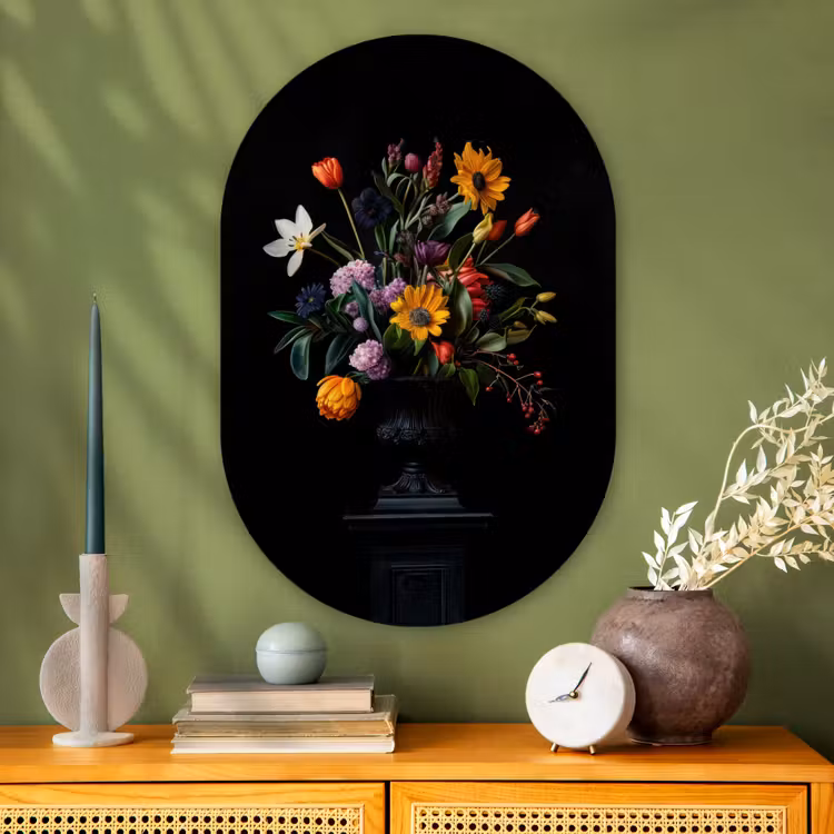 Zonnebloemen - Boeket - Kleurrijk Wandcirkel Ovaal Glas middel -sfeer2