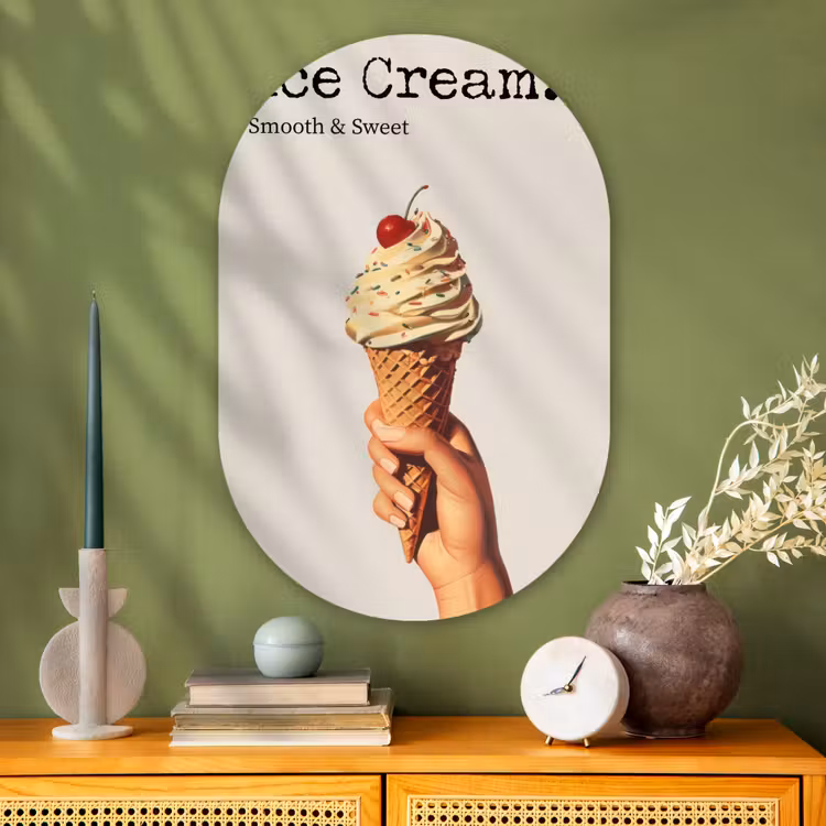 Ice cream - Softijs - Kleurrijk - Kers Wandcirkel Ovaal Glas middel -sfeer2