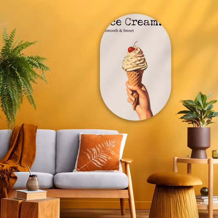 Ice cream - Softijs - Kleurrijk - Kers Wandcirkel Ovaal Glas middel -sfeer4