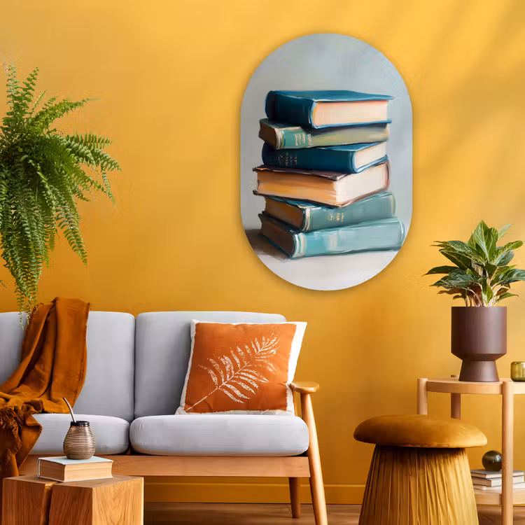 Stapel - Boeken - Groen - Daglicht Wandcirkel Ovaal Glas middel -sfeer4