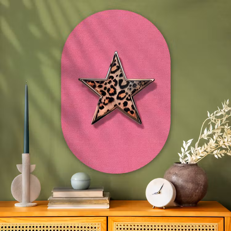 Ster - Luipaard - Print - Roze Wandcirkel Ovaal Glas middel -sfeer2
