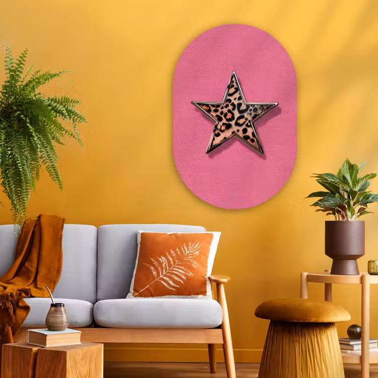 Ster - Luipaard - Print - Roze Wandcirkel Ovaal Glas middel -sfeer4