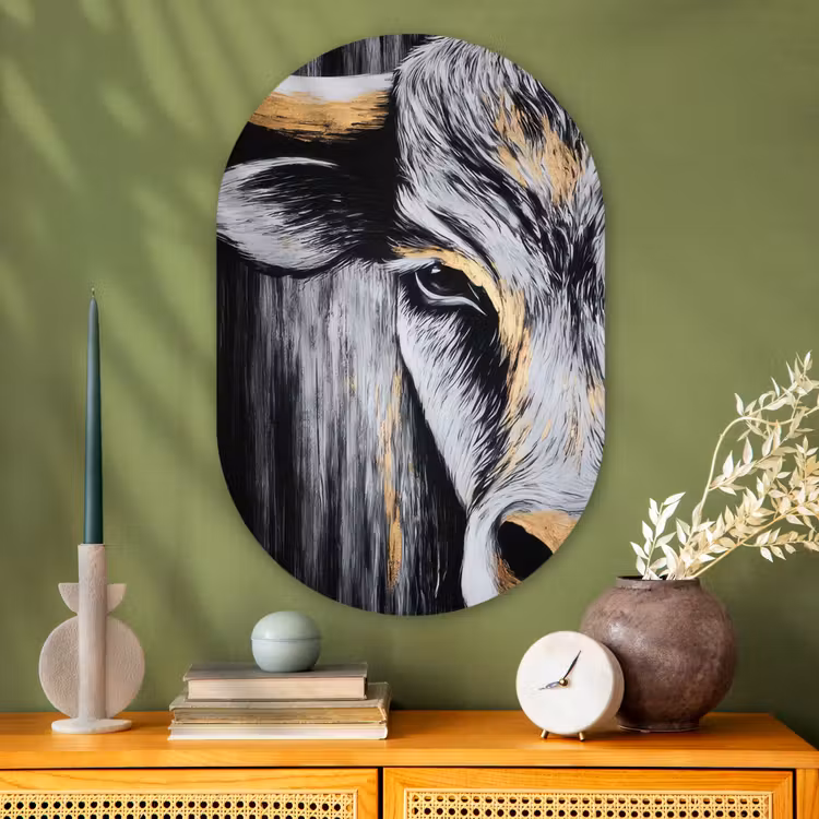 Stier - Hoorns - Snuit - Goud Wandcirkel Ovaal Glas middel -sfeer2