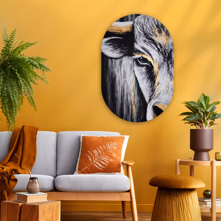 Stier - Hoorns - Snuit - Goud Wandcirkel Ovaal Glas middel -sfeer4
